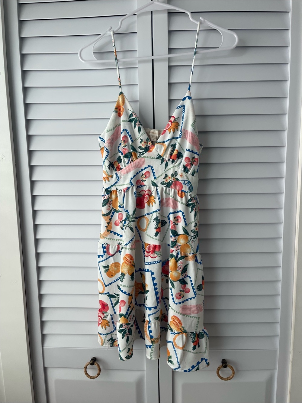Floral Fruit Print Mini Dress - White